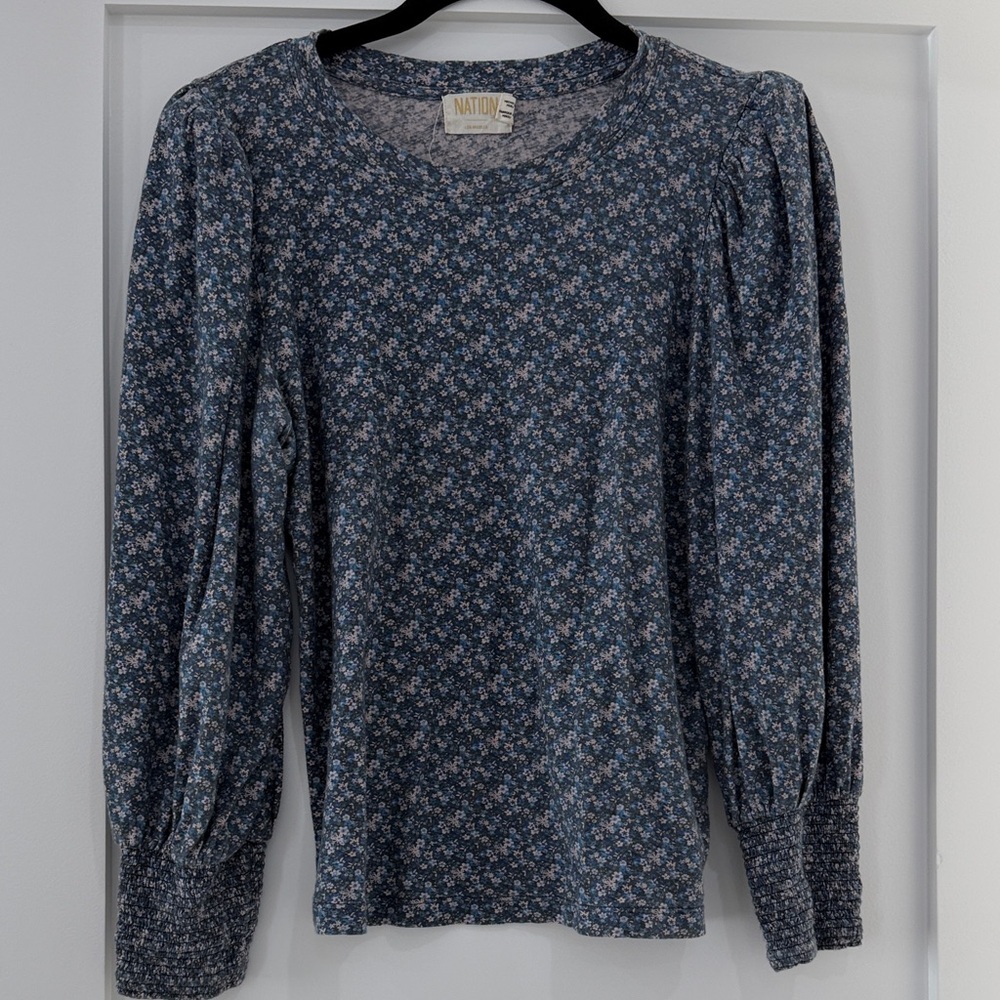 Nation LTD Blue Floral Long Sleeve Top